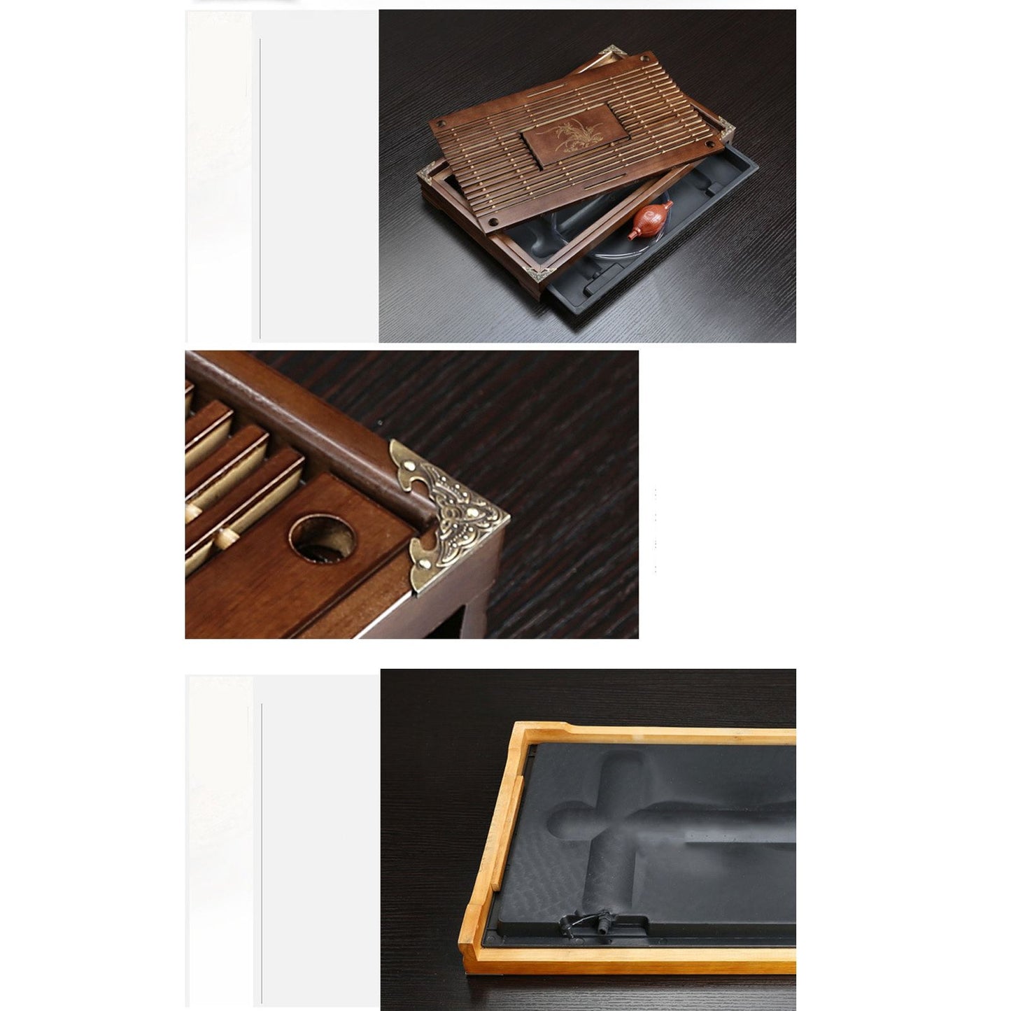 Gongfu Tea Tray Water Storage Drainage Home Decoration Ornament Serving Tray for Office Brown V1294-YM0521-3118230040111