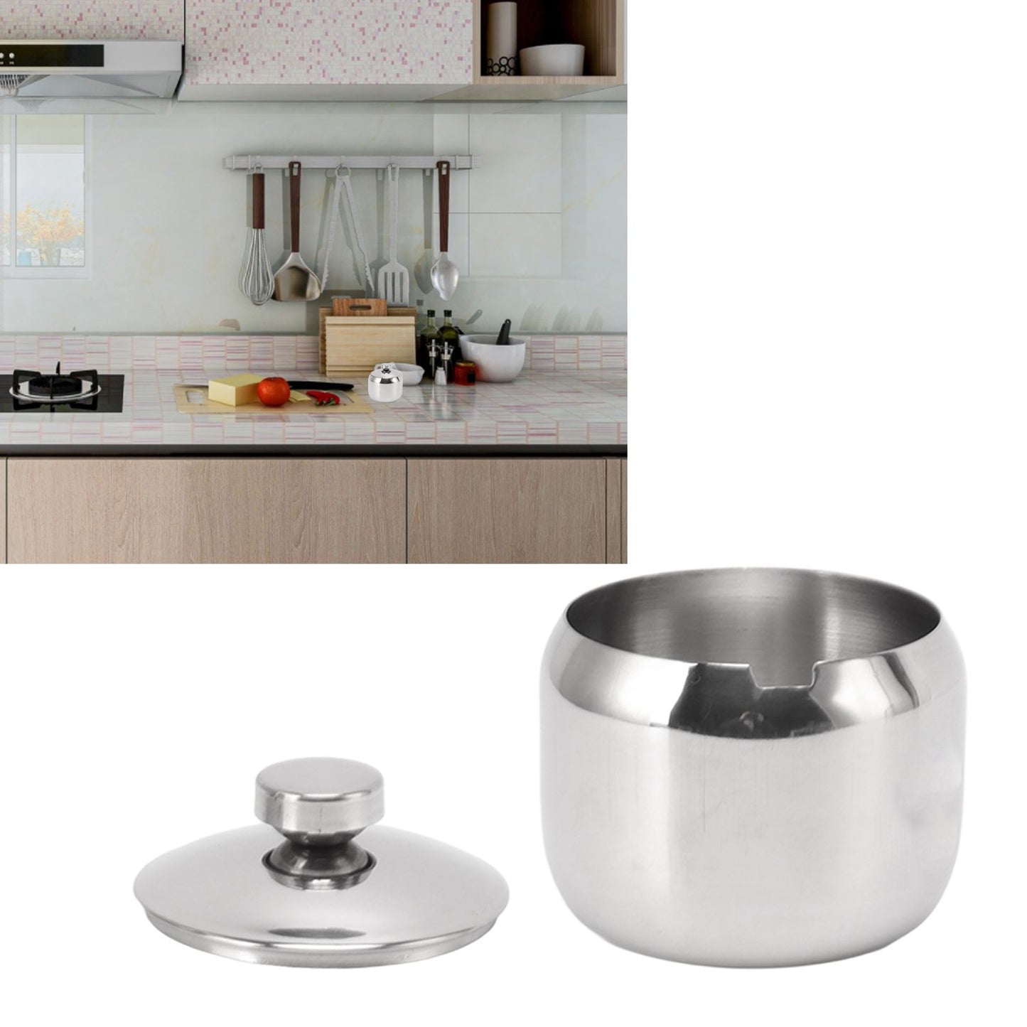 Condiment Jar with Lid 304 Stainless Steel Seasoning Container Pot for Spice Salt Sugar V1294-YM0521-3118230046311