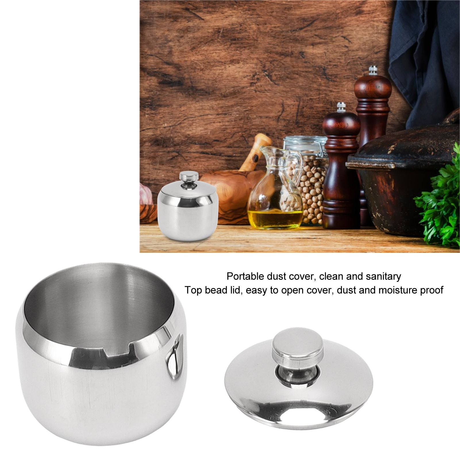Condiment Jar with Lid 304 Stainless Steel Seasoning Container Pot for Spice Salt Sugar V1294-YM0521-3118230046311