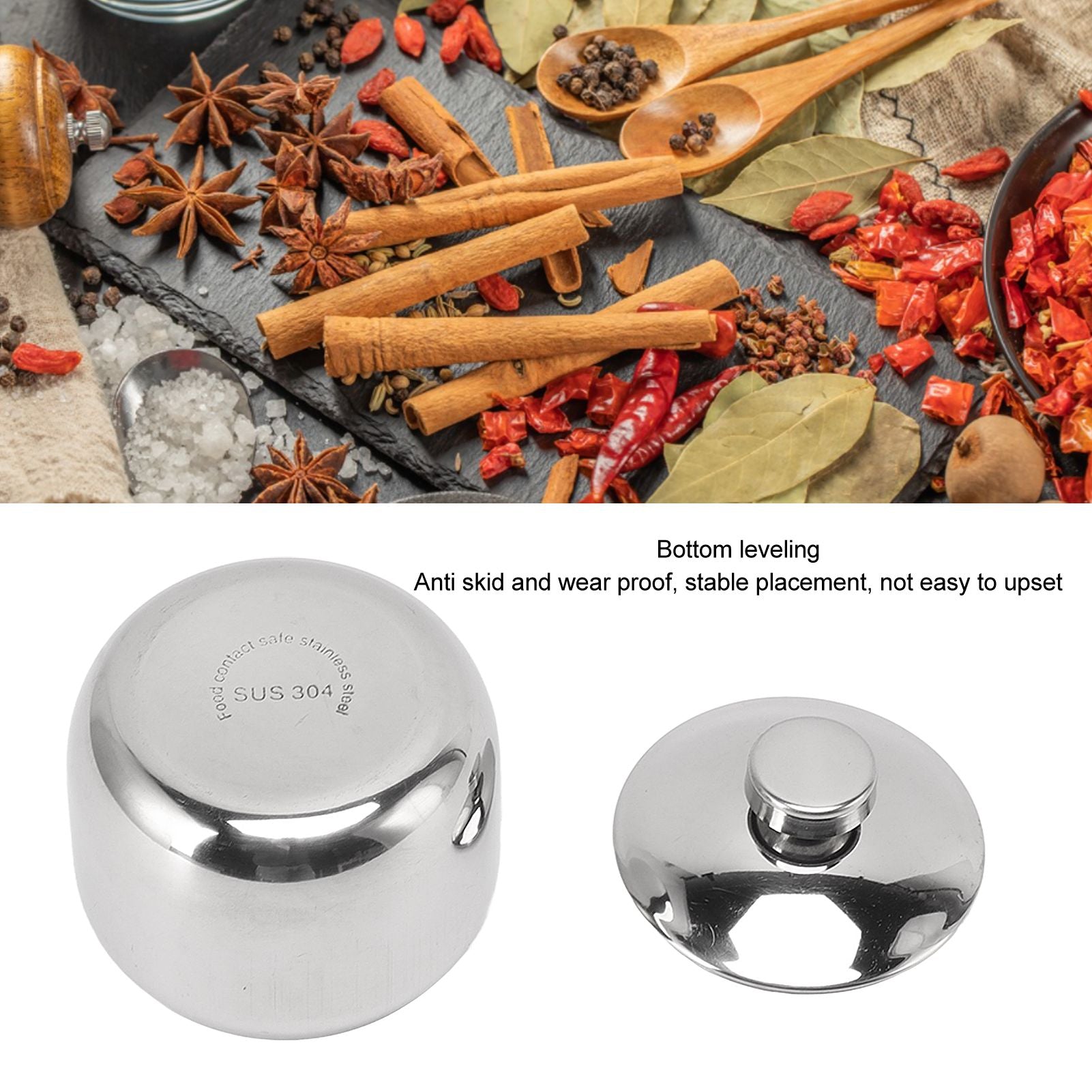 Condiment Jar with Lid 304 Stainless Steel Seasoning Container Pot for Spice Salt Sugar V1294-YM0521-3118230046311