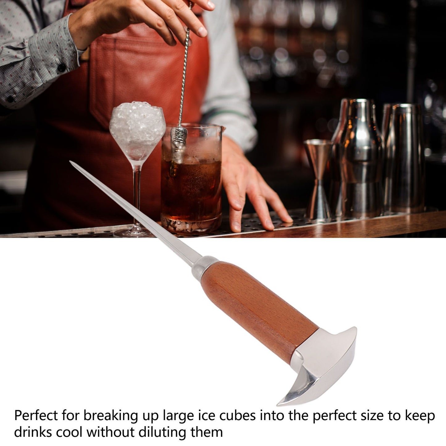 Ice Pick with Wood Handle Stainless Steel Ice Chipper Ice Crusher Tool for Bars Bartender V1294-YM0521-3118230054311
