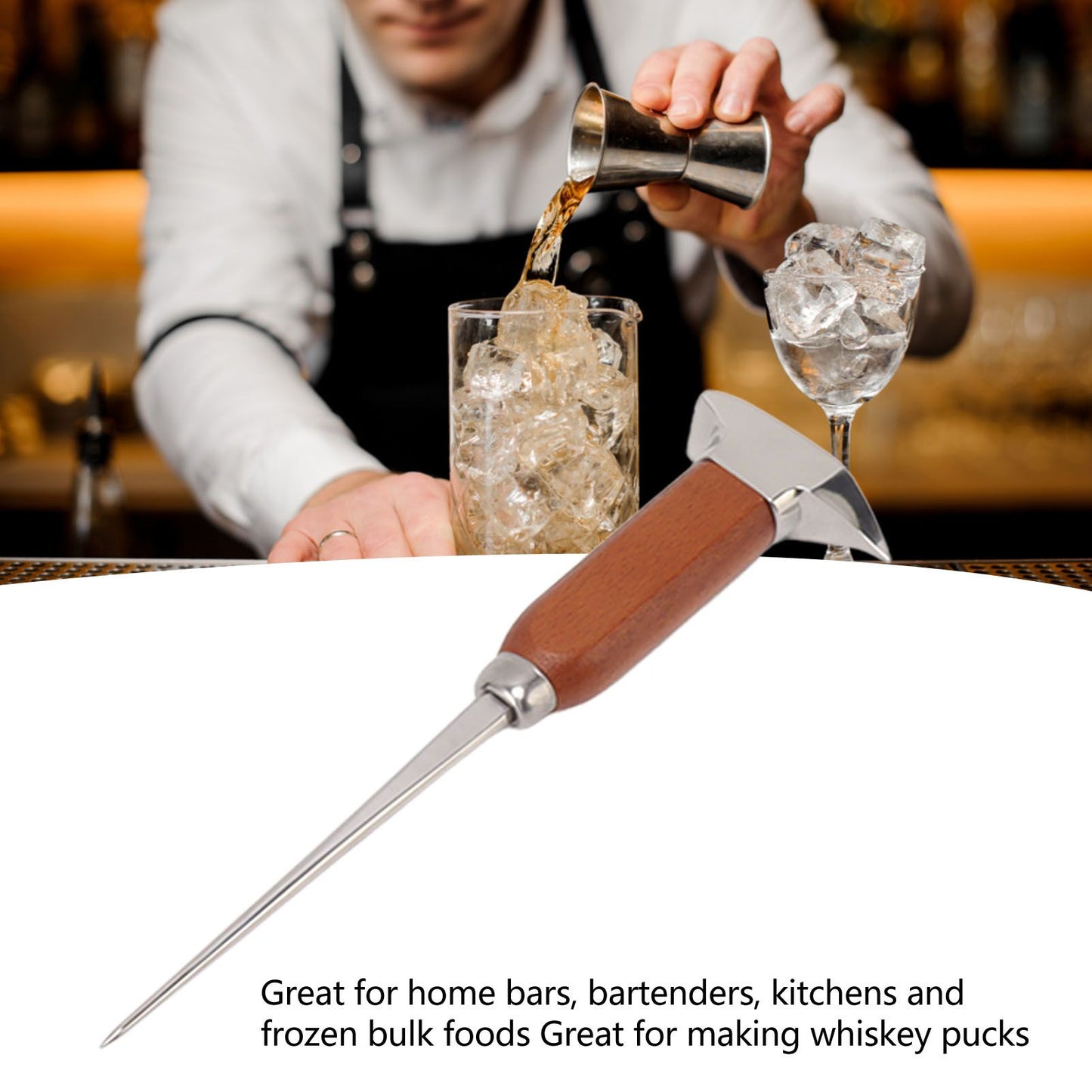 Ice Pick with Wood Handle Stainless Steel Ice Chipper Ice Crusher Tool for Bars Bartender V1294-YM0521-3118230054311