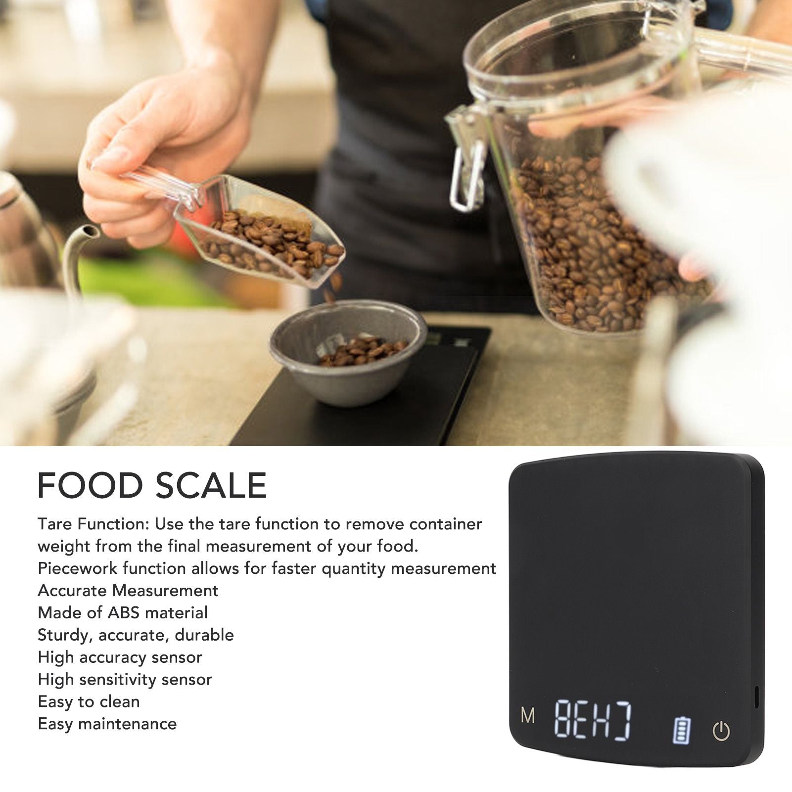 Tiny Coffee Scale Digital Drip Coffee Scale Rechargeable Automatic Timing Kitchen Food Scale 2kg/0.1g V1294-YM0521-3118230055111