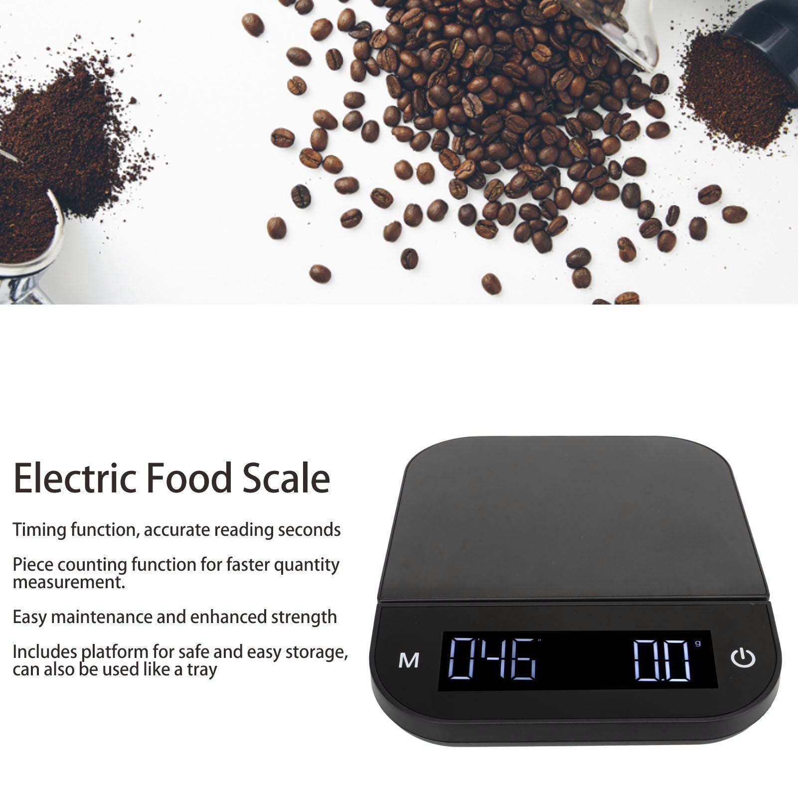 Digital Coffee Scale Waterproof 0.1g High Accuracy Manual Automatic Mini Portable Baking Scale with Timer 3kg V1294-YM0521-3118230056111