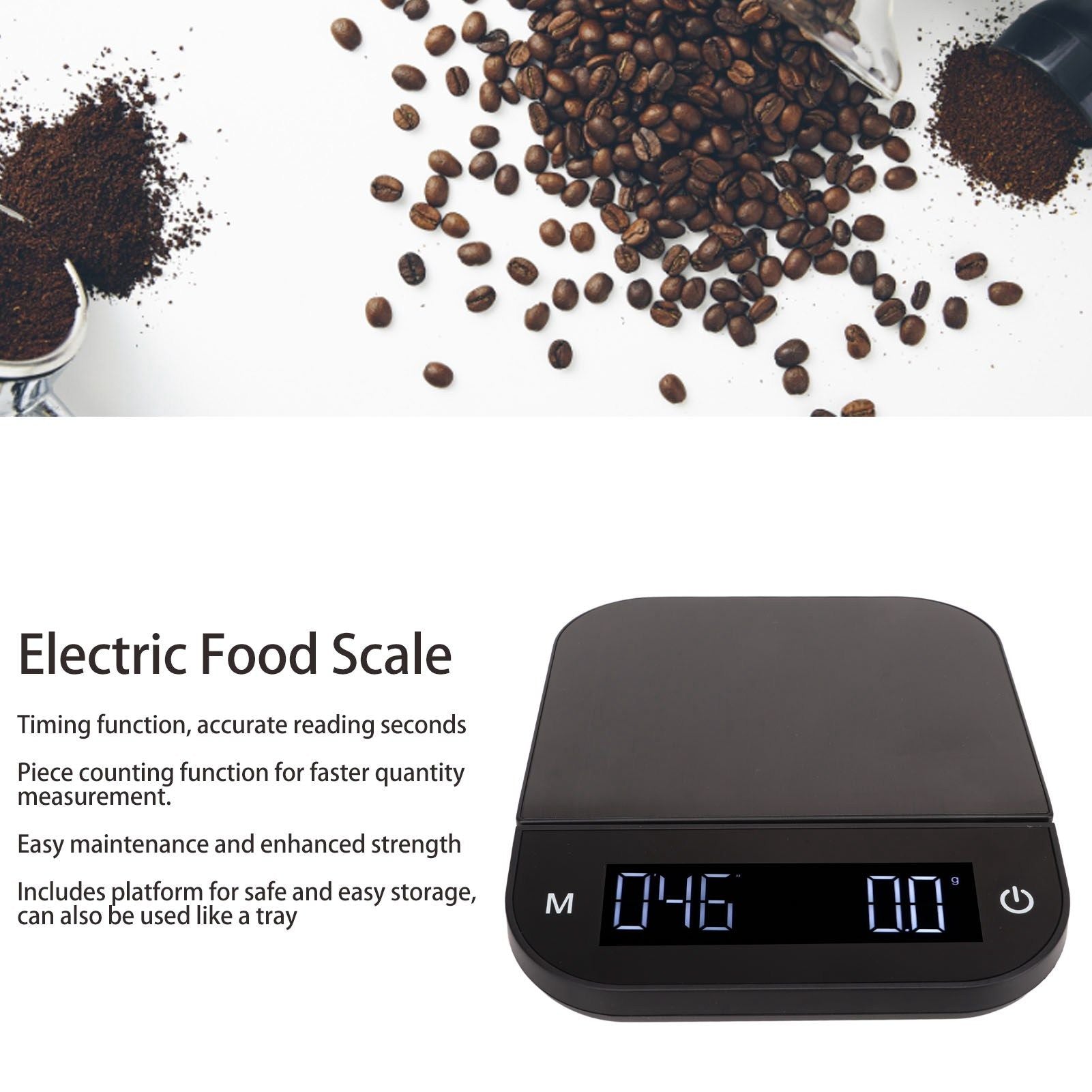 Electric Kitchen Food Scale English Version Peeling PC Function Waterproof Timing Flat Coffee Weighing Scale V1294-YM0521-3118230058611