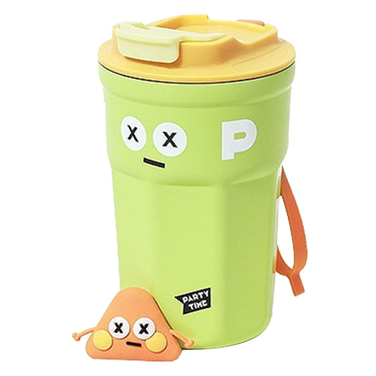 Travel Coffee Mug Cute Appearance Stainless Steel Insulated Coffee Cup with Lid for Office Green 400ml V1294-YM0521-3118230060213