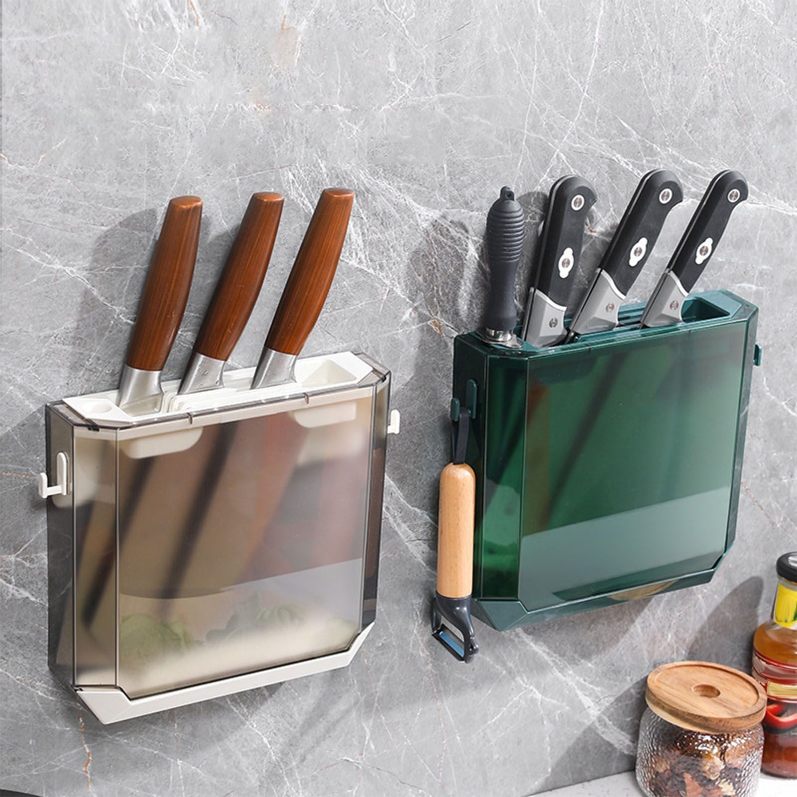 Kitchen Knife Holder Transparent PET Wall Mounted Storage Block Tools Hanging Rack Holder Shelf Green V1294-YM0521-3118230062112