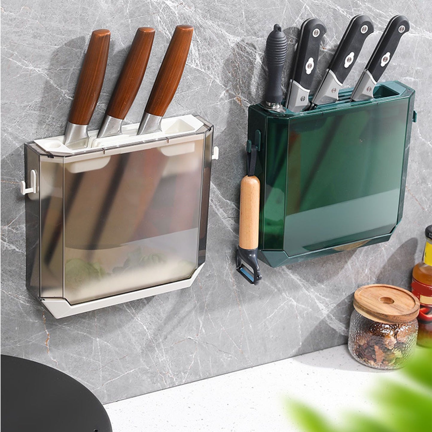 Kitchen Knife Holder Transparent PET Wall Mounted Storage Block Tools Hanging Rack Holder Shelf Green V1294-YM0521-3118230062112