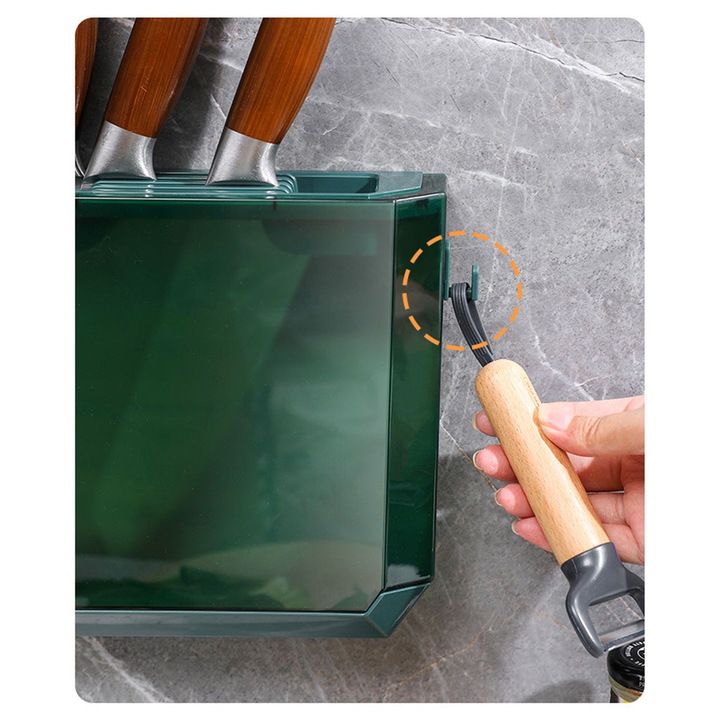Kitchen Knife Holder Transparent PET Wall Mounted Storage Block Tools Hanging Rack Holder Shelf Green V1294-YM0521-3118230062112