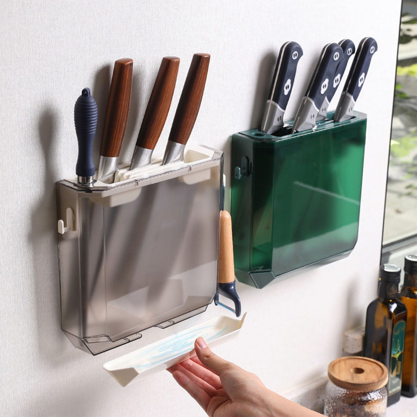 Kitchen Knife Holder Transparent PET Wall Mounted Storage Block Tools Hanging Rack Holder Shelf Green V1294-YM0521-3118230062112