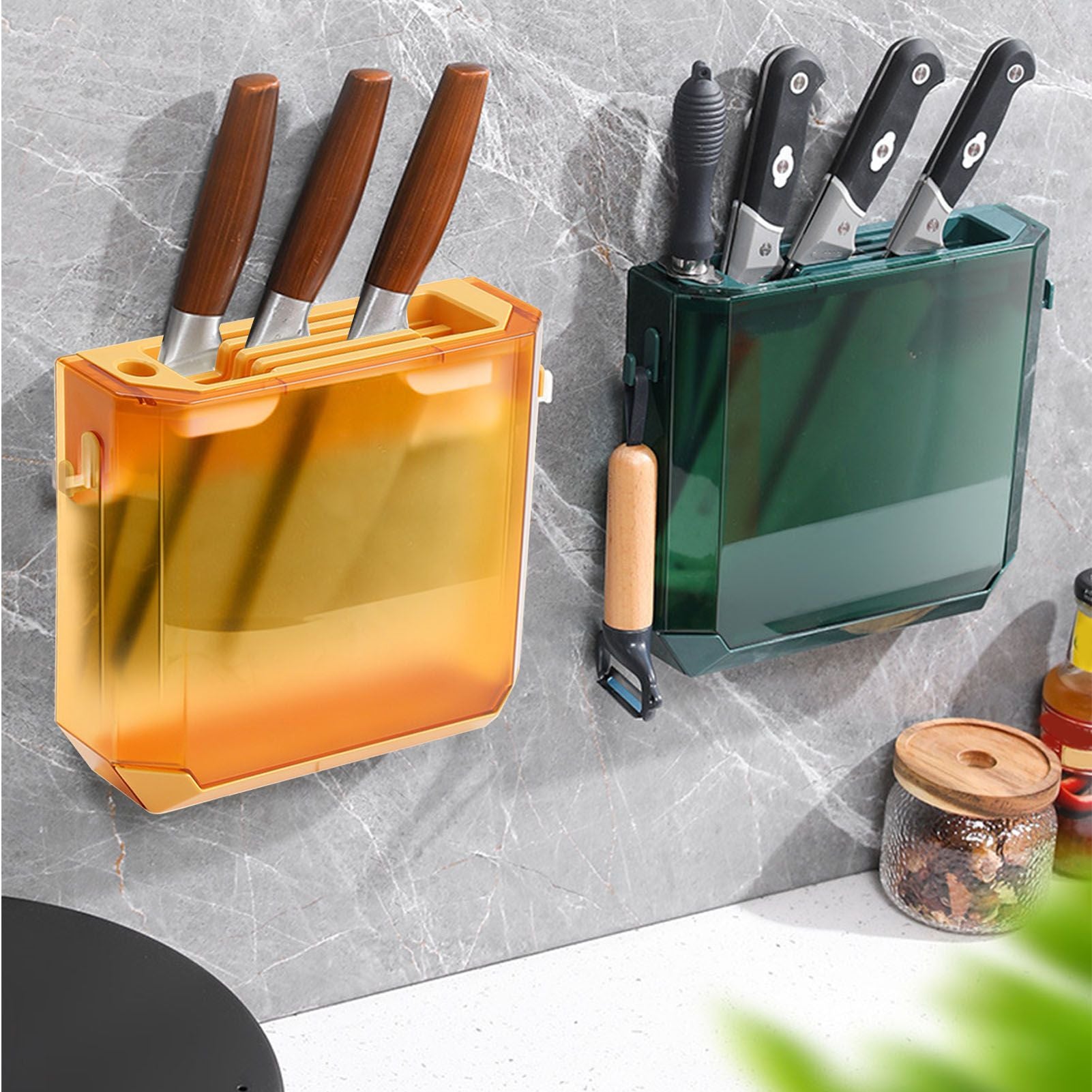 Kitchen Knife Holder Transparent PET Wall Mounted Storage Block Tools Hanging Rack Holder Shelf Green V1294-YM0521-3118230062112