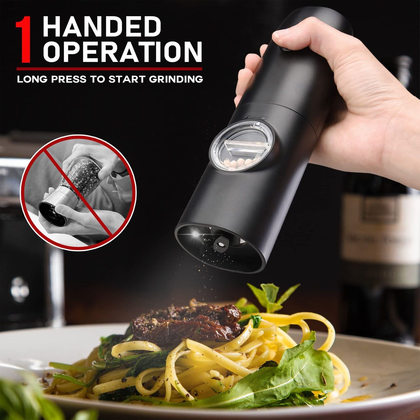Electric Pepper Grinder Adjustable Coarseness USB Rechargeable Automatic Salt Mill with LED Light for Herb V1294-YM0521-3118230066311