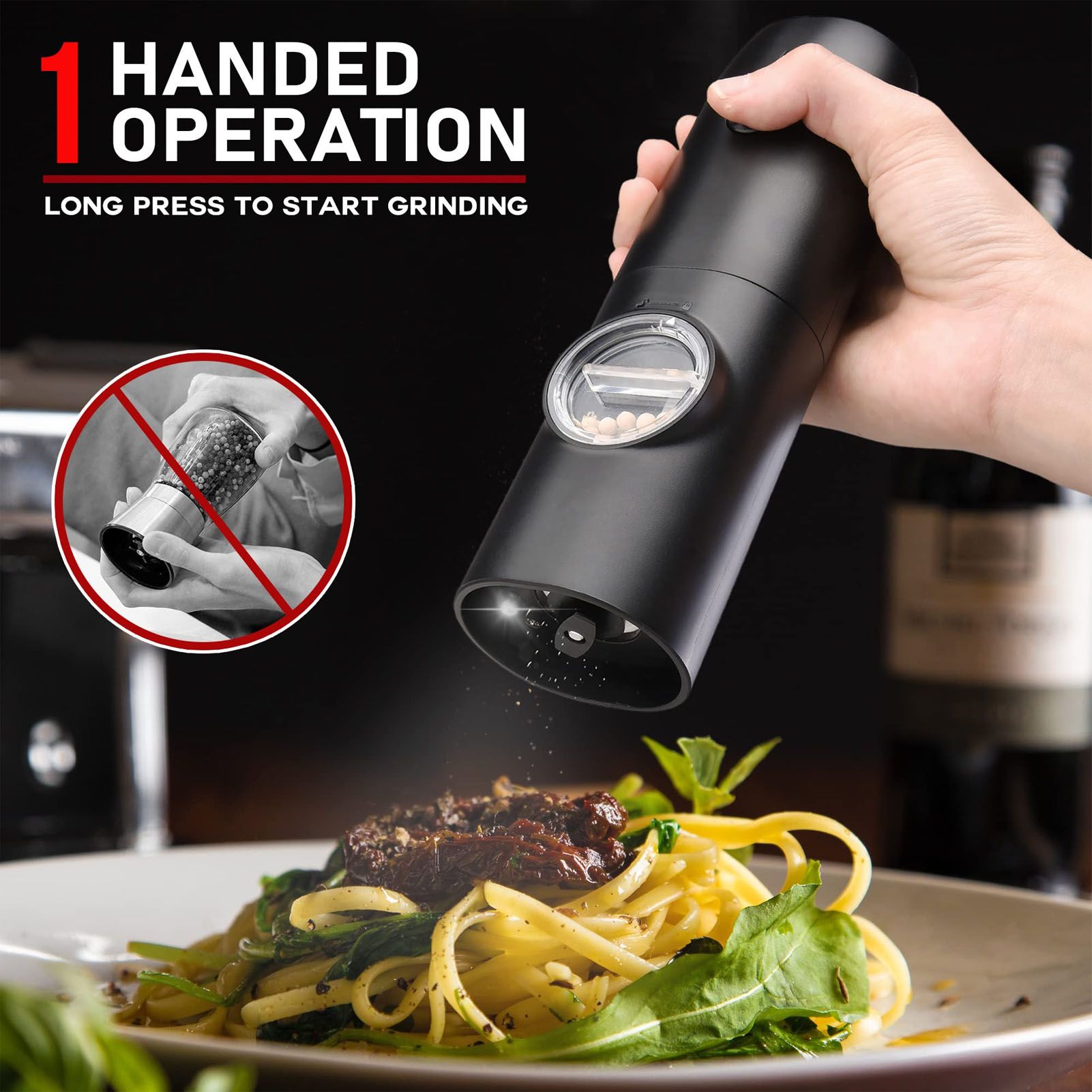 Electric Pepper Grinder Adjustable Coarseness USB Rechargeable Automatic Salt Mill with LED Light for Herb V1294-YM0521-3118230066311