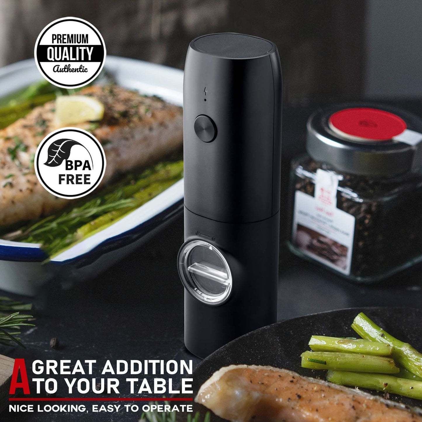Electric Pepper Grinder Adjustable Coarseness USB Rechargeable Automatic Salt Mill with LED Light for Herb V1294-YM0521-3118230066311