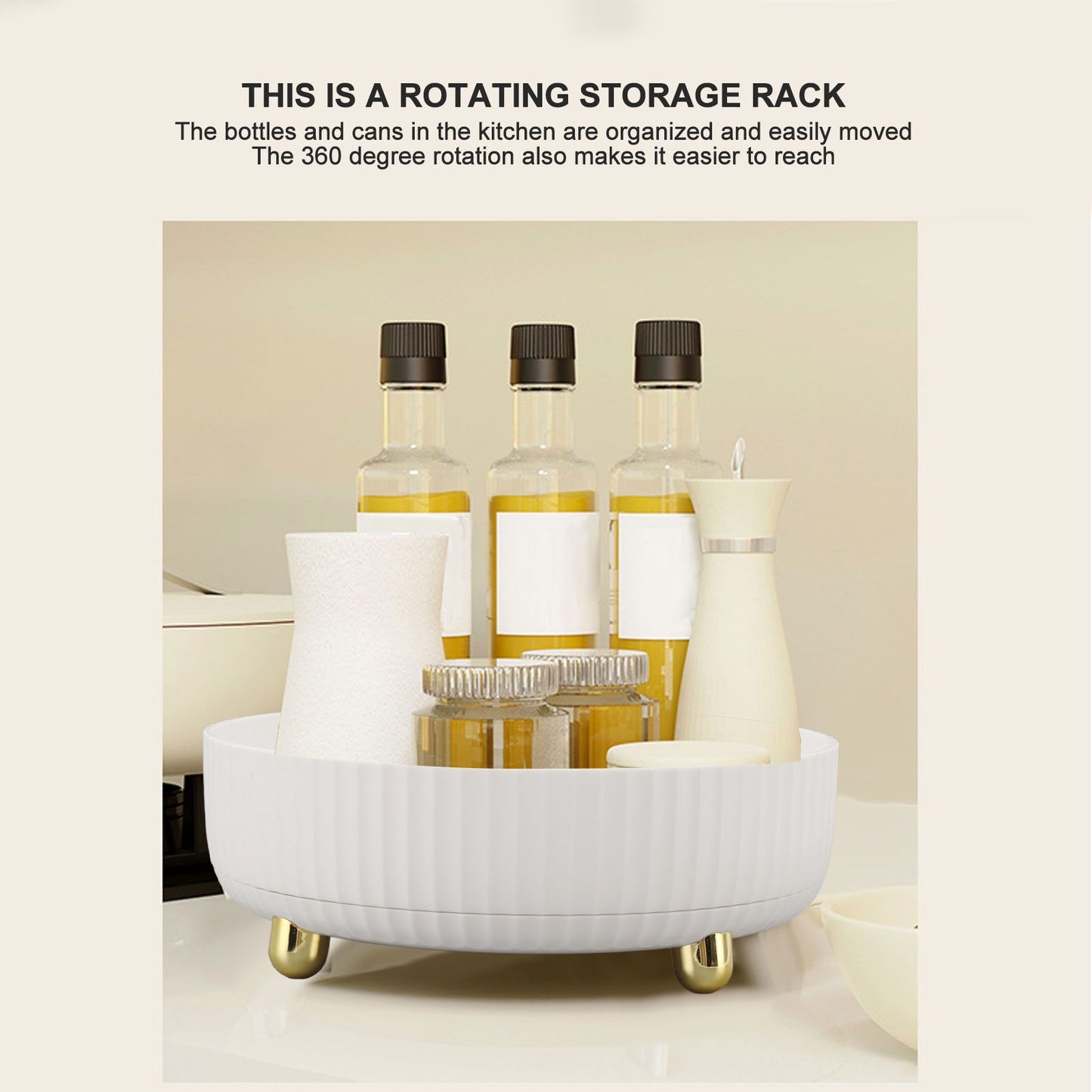 360 Degree Rotating Storage Rack Organizer Round Cosmetic Spice Rack Turntable for Kitchen Cabinet Pantry V1294-YM0521-3118230073912