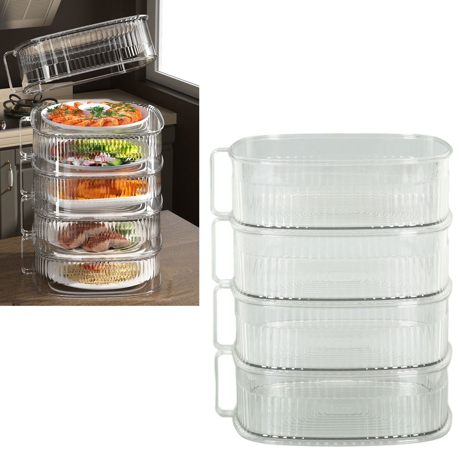 Transparent Dish Dust Cover Dustproof Multi Layer Dish Cover Multifunctional Food Cover 4 Layer V1294-YM0521-3118230076512