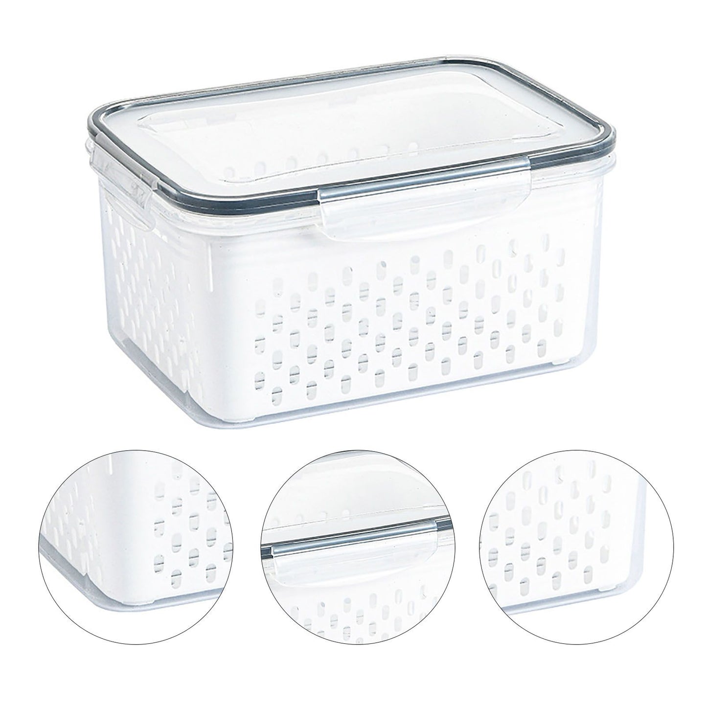 Drain Storage Basket Box Transparent Fruit Vegetable Storage Container for Kitchen Supplies 850ML V1294-YM0521-3118230078911