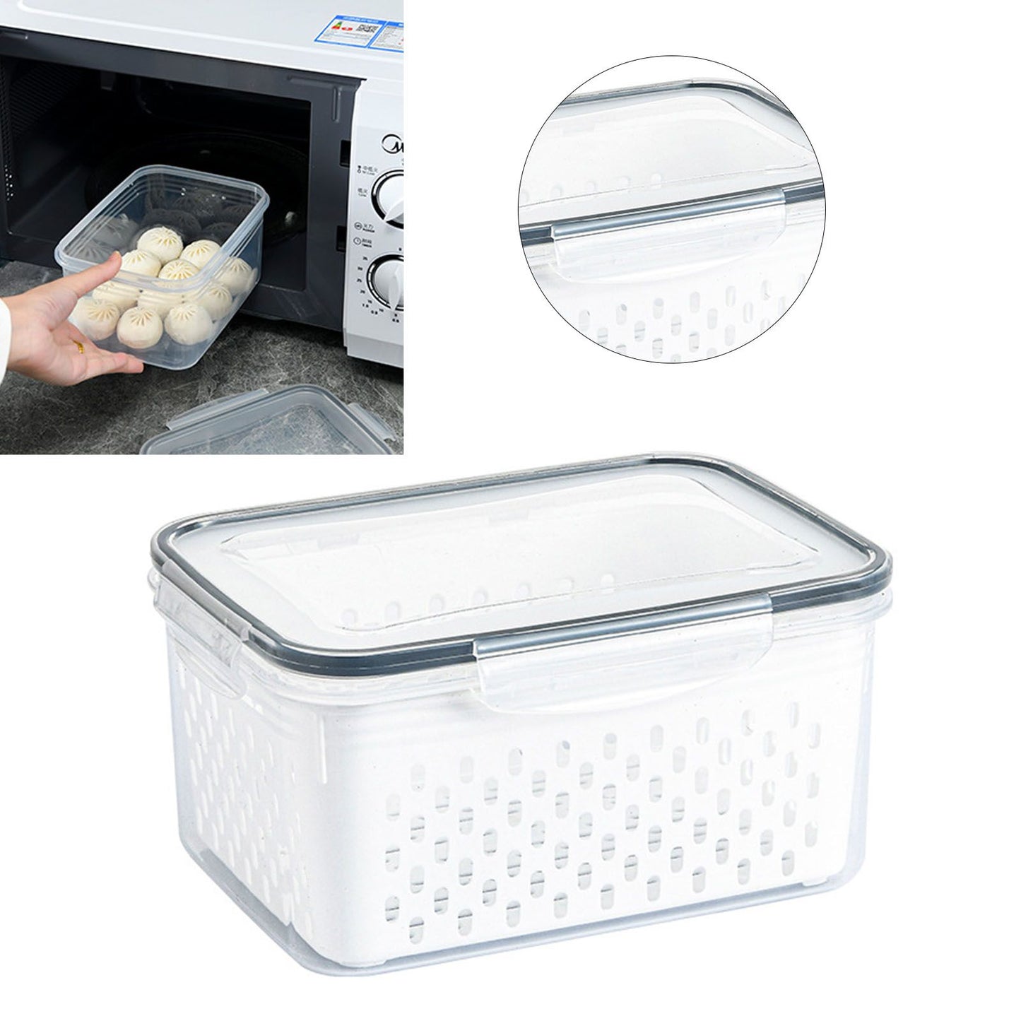 Drain Storage Basket Box Transparent Fruit Vegetable Storage Container for Kitchen Supplies 850ML V1294-YM0521-3118230078911