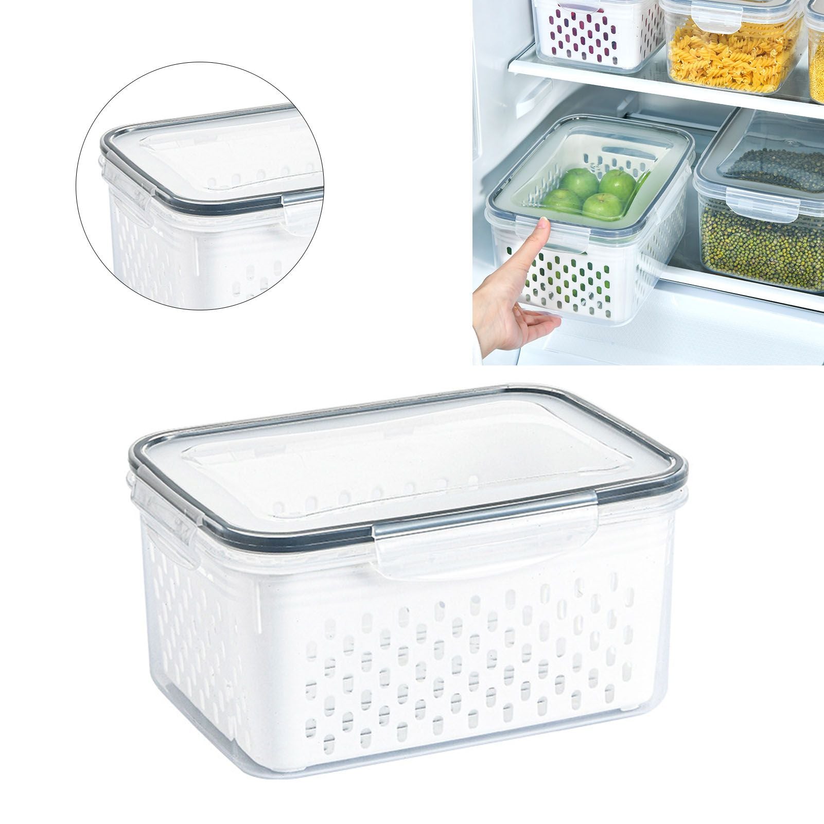 Drain Storage Basket Box Transparent Fruit Vegetable Storage Container for Kitchen Supplies 850ML V1294-YM0521-3118230078911
