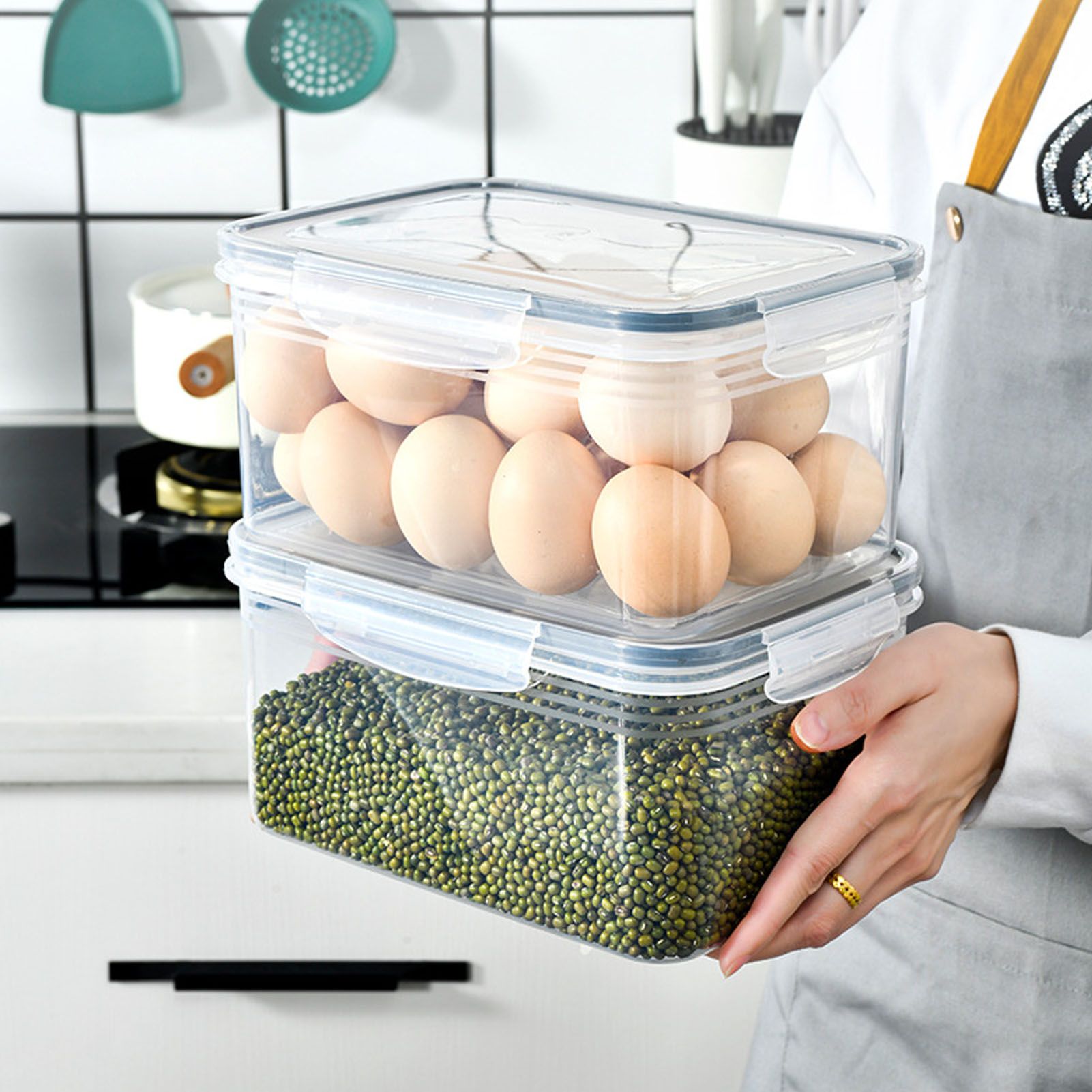 Drain Storage Basket Box Transparent Fruit Vegetable Storage Container for Kitchen Supplies 850ML V1294-YM0521-3118230078911