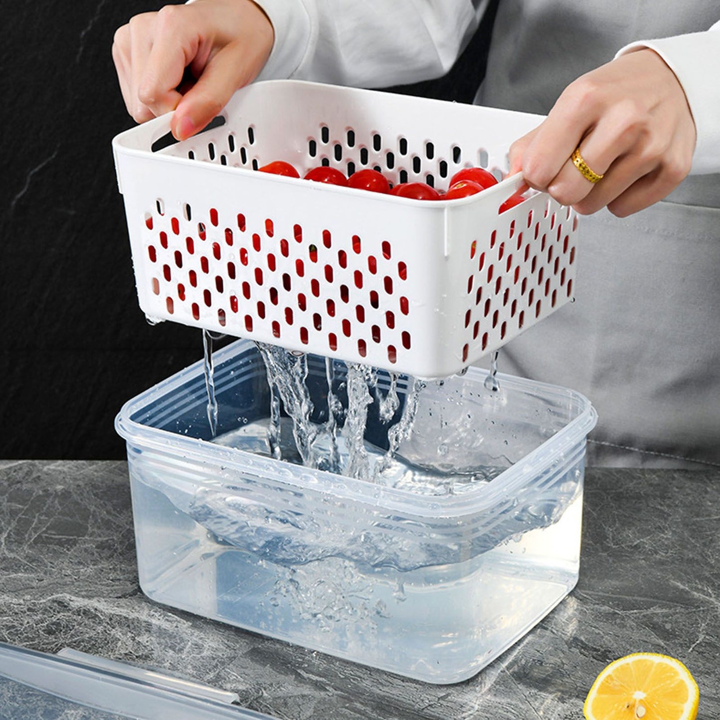 Drain Storage Basket Box Transparent Fruit Vegetable Storage Container for Kitchen Supplies 850ML V1294-YM0521-3118230078911