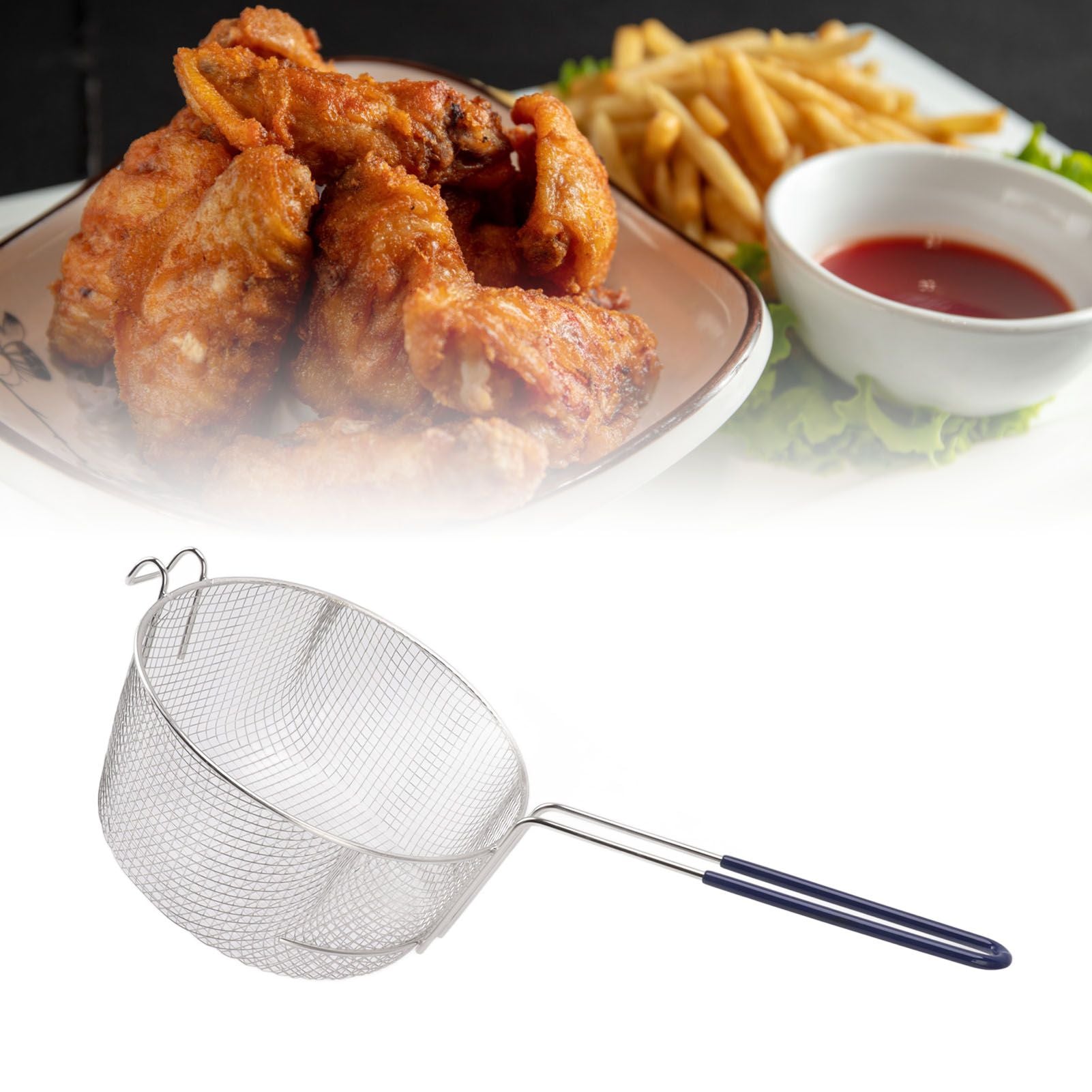 Frying Basket Stainless Steel Long Handle Reusable Rust Resistant Fry Net for Fish Chicken Nuggets Rubber V1294-YM0521-3118230080611