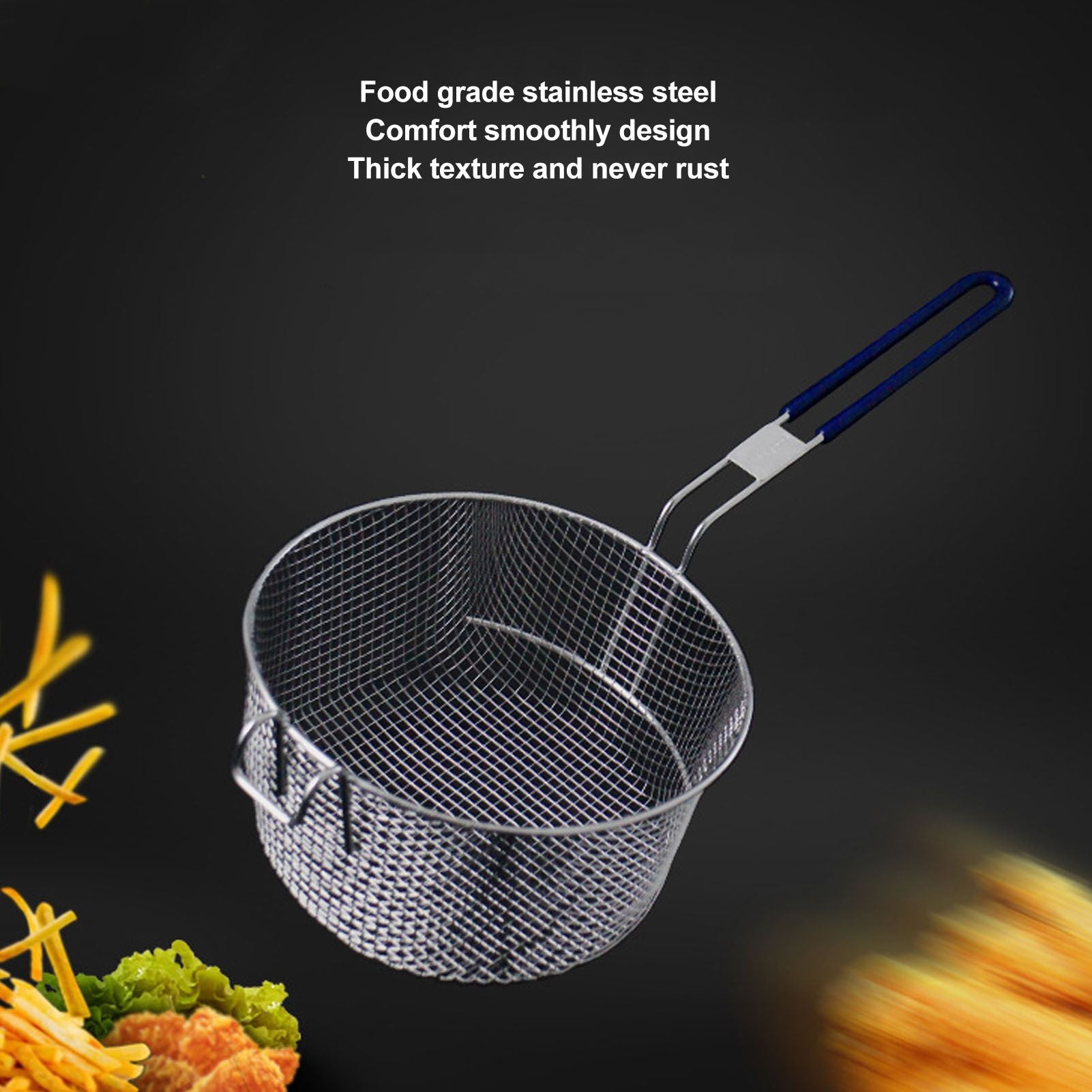 Frying Basket Stainless Steel Long Handle Reusable Rust Resistant Fry Net for Fish Chicken Nuggets Rubber V1294-YM0521-3118230080611