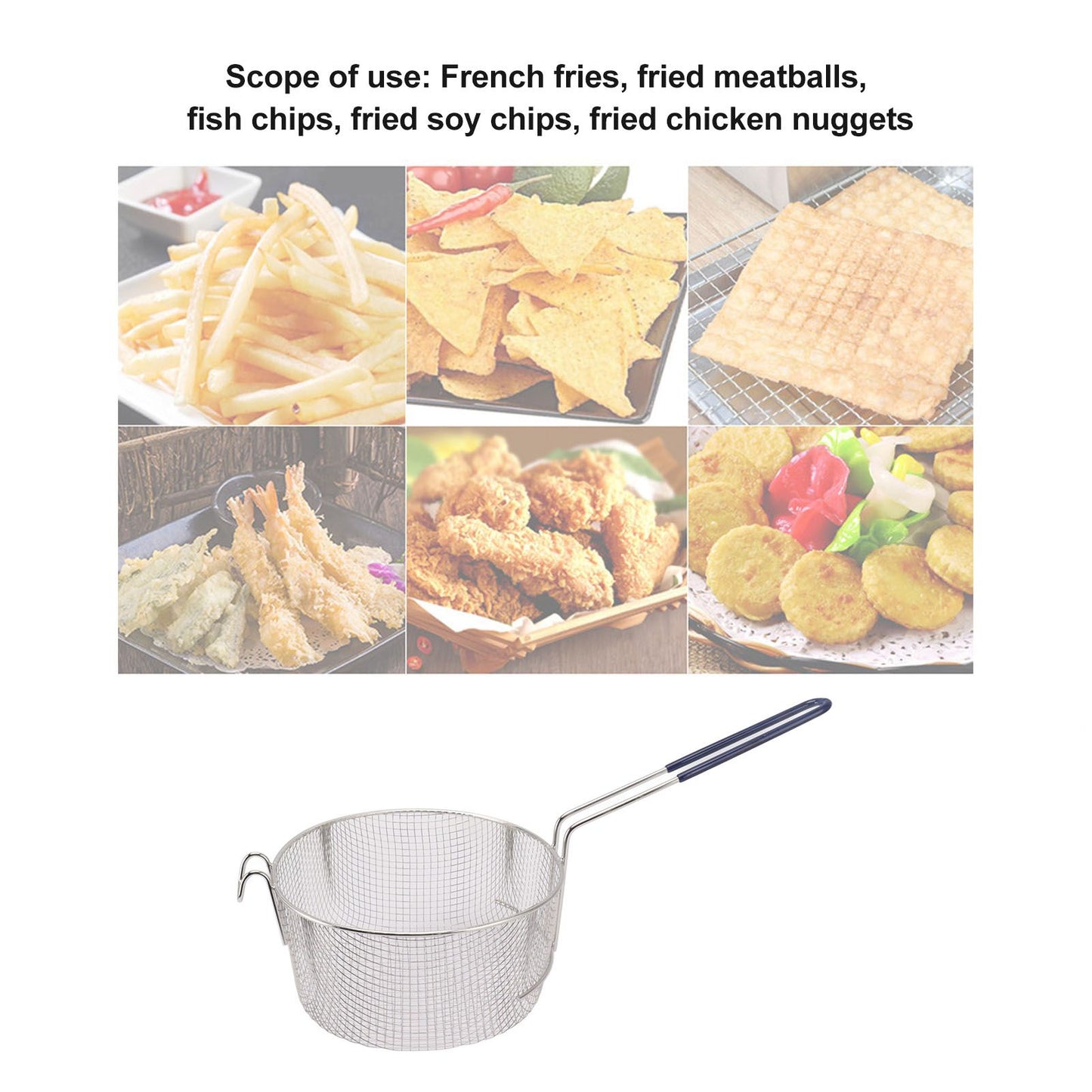 Frying Basket Stainless Steel Long Handle Reusable Rust Resistant Fry Net for Fish Chicken Nuggets Rubber V1294-YM0521-3118230080611