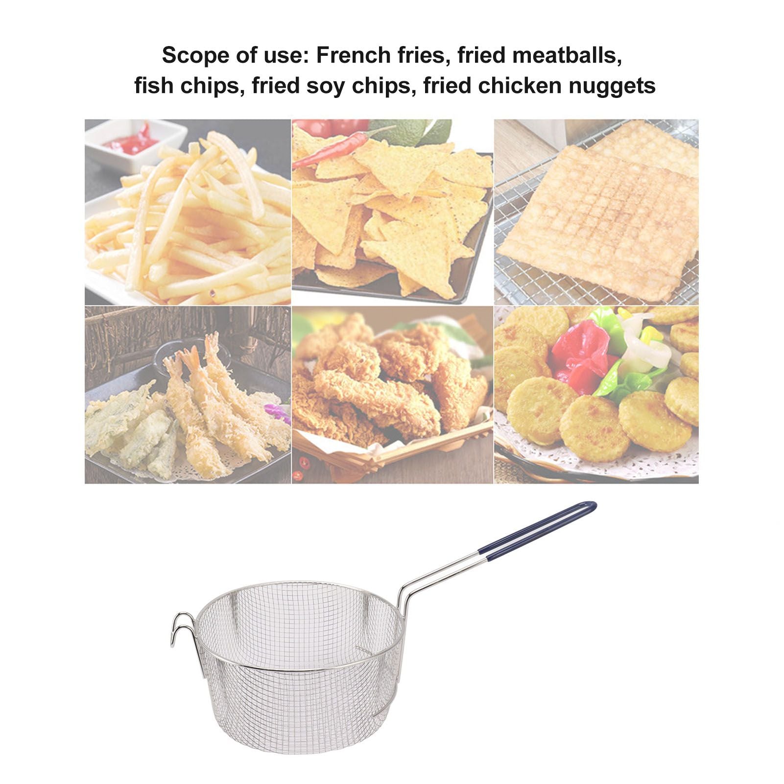 Frying Basket Stainless Steel Long Handle Reusable Rust Resistant Fry Net for Fish Chicken Nuggets Rubber V1294-YM0521-3118230080611