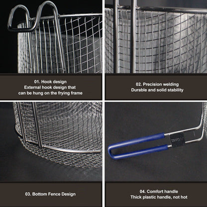 Frying Basket Stainless Steel Long Handle Reusable Rust Resistant Fry Net for Fish Chicken Nuggets Rubber V1294-YM0521-3118230080611