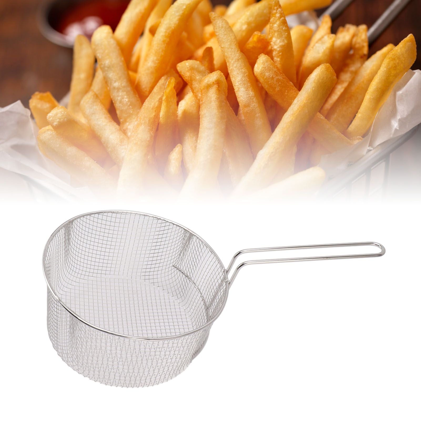 Frying Basket Stainless Steel Long Handle Reusable Rust Resistant Fry Net for Fish Chicken Nuggets Handle V1294-YM0521-3118230080612