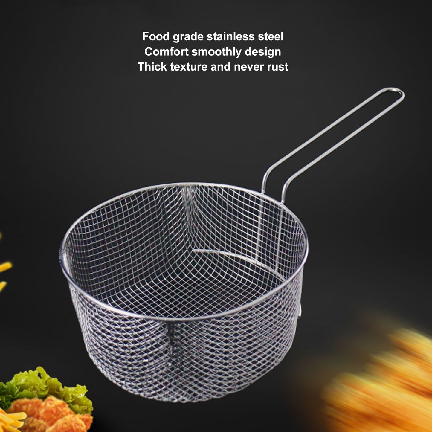 Frying Basket Stainless Steel Long Handle Reusable Rust Resistant Fry Net for Fish Chicken Nuggets Handle V1294-YM0521-3118230080612