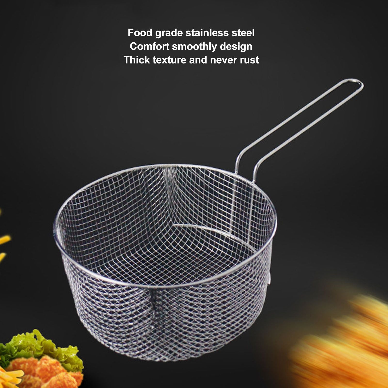 Frying Basket Stainless Steel Long Handle Reusable Rust Resistant Fry Net for Fish Chicken Nuggets Handle V1294-YM0521-3118230080612