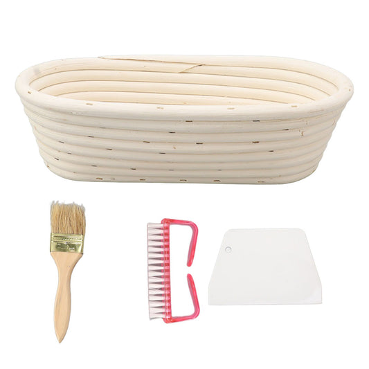 25cm Bread Proofing Basket Set Oval Natural Rattan Sourdough Proofing Basket Dough Scraper Cloth Liner Brush V1294-YM0521-3118230084111