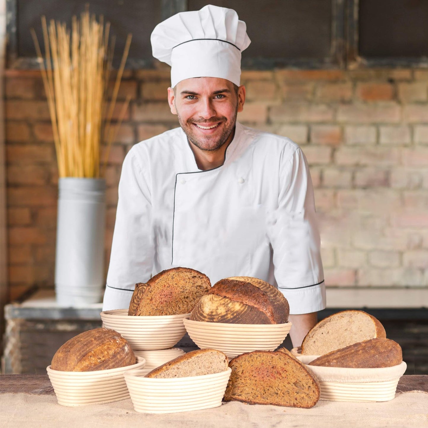25cm Bread Proofing Basket Set Oval Natural Rattan Sourdough Proofing Basket Dough Scraper Cloth Liner Brush V1294-YM0521-3118230084111