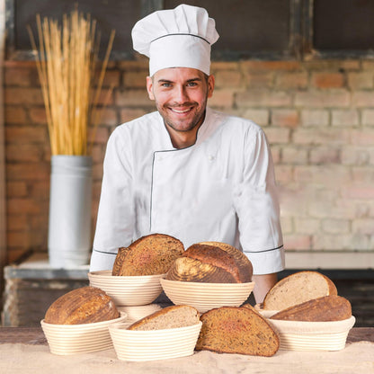 25cm Bread Proofing Basket Set Oval Natural Rattan Sourdough Proofing Basket Dough Scraper Cloth Liner Brush V1294-YM0521-3118230084111