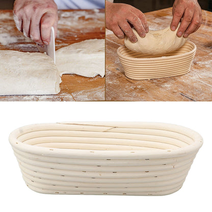 25cm Bread Proofing Basket Set Oval Natural Rattan Sourdough Proofing Basket Dough Scraper Cloth Liner Brush V1294-YM0521-3118230084111
