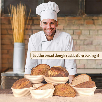 25cm Bread Proofing Basket Set Oval Natural Rattan Sourdough Proofing Basket Dough Scraper Cloth Liner Brush V1294-YM0521-3118230084111