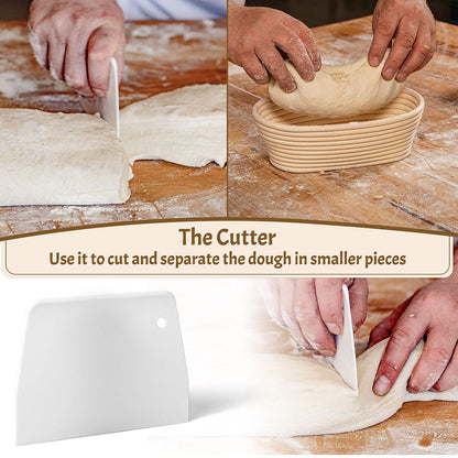 25cm Bread Proofing Basket Set Oval Natural Rattan Sourdough Proofing Basket Dough Scraper Cloth Liner Brush V1294-YM0521-3118230084111