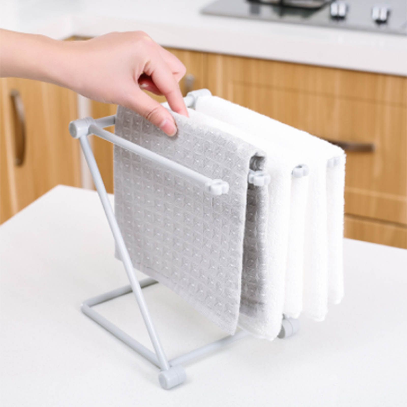 Countertop Dishcloth Drying Rack 4 Arms Folding Vertical Hand Towel Stand Dish Rag Storage Holder for Kitchen V1294-YM0521-3118230086012