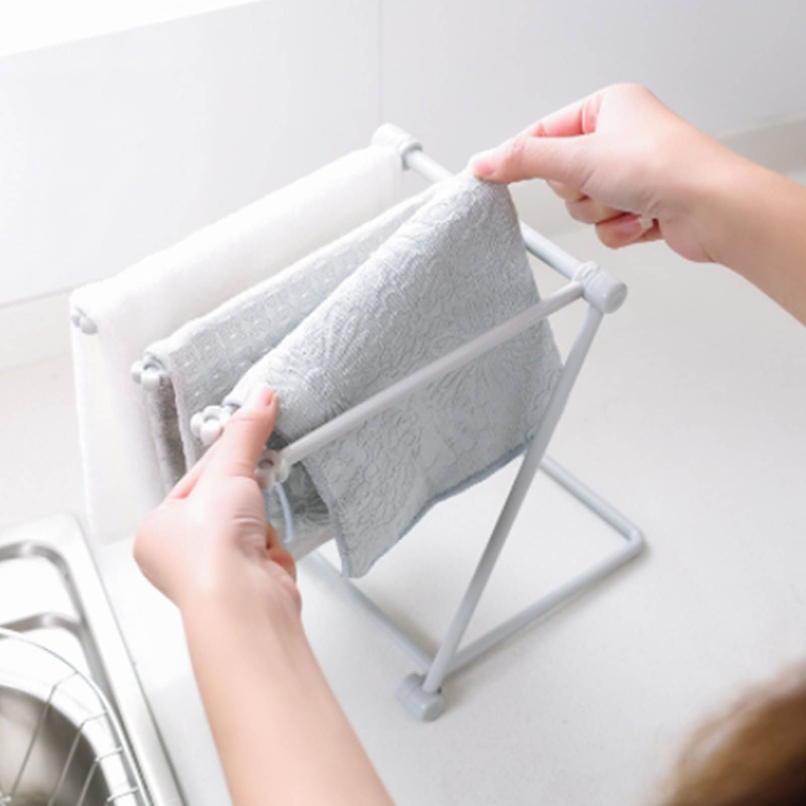 Countertop Dishcloth Drying Rack 4 Arms Folding Vertical Hand Towel Stand Dish Rag Storage Holder for Kitchen V1294-YM0521-3118230086012