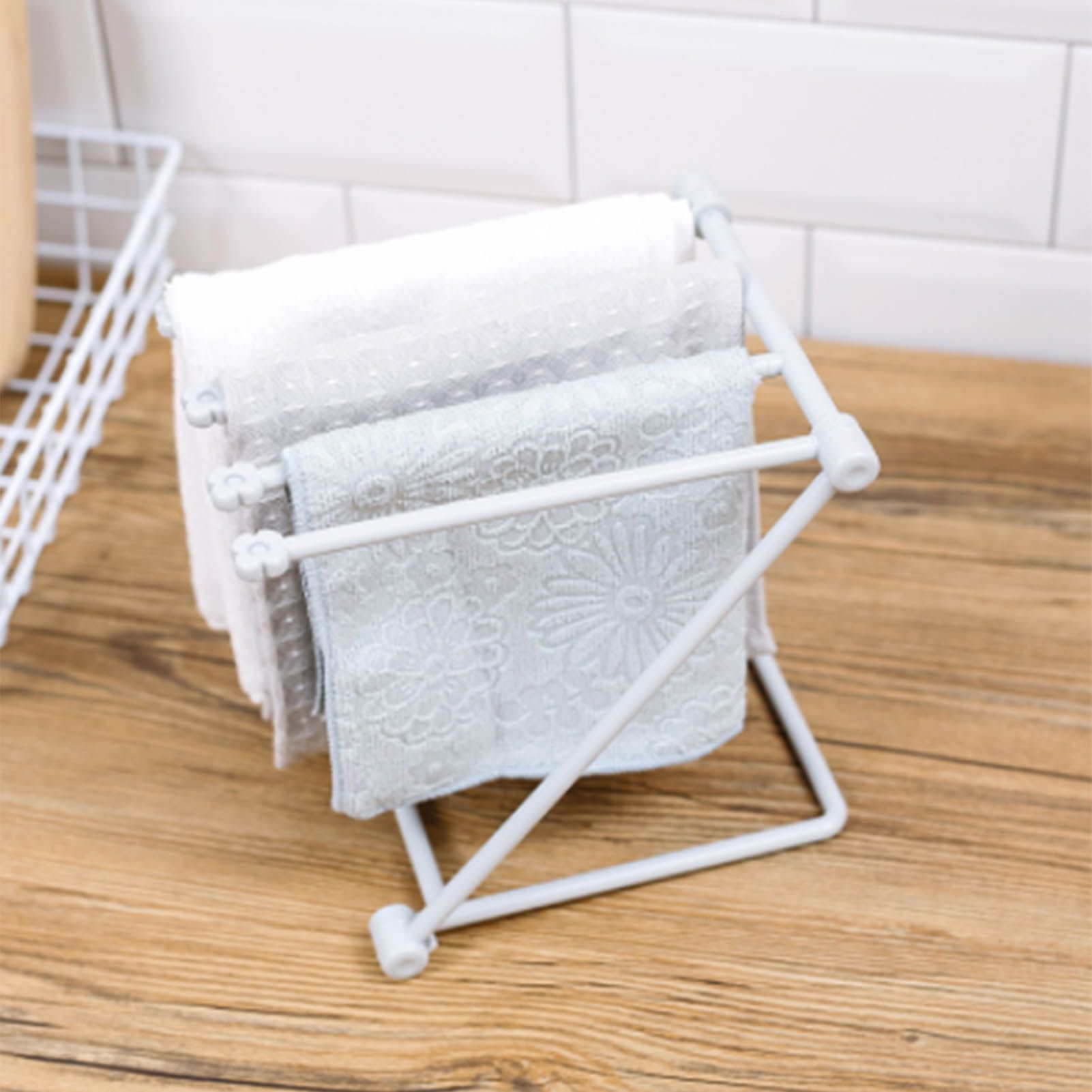 Countertop Dishcloth Drying Rack 4 Arms Folding Vertical Hand Towel Stand Dish Rag Storage Holder for Kitchen V1294-YM0521-3118230086012