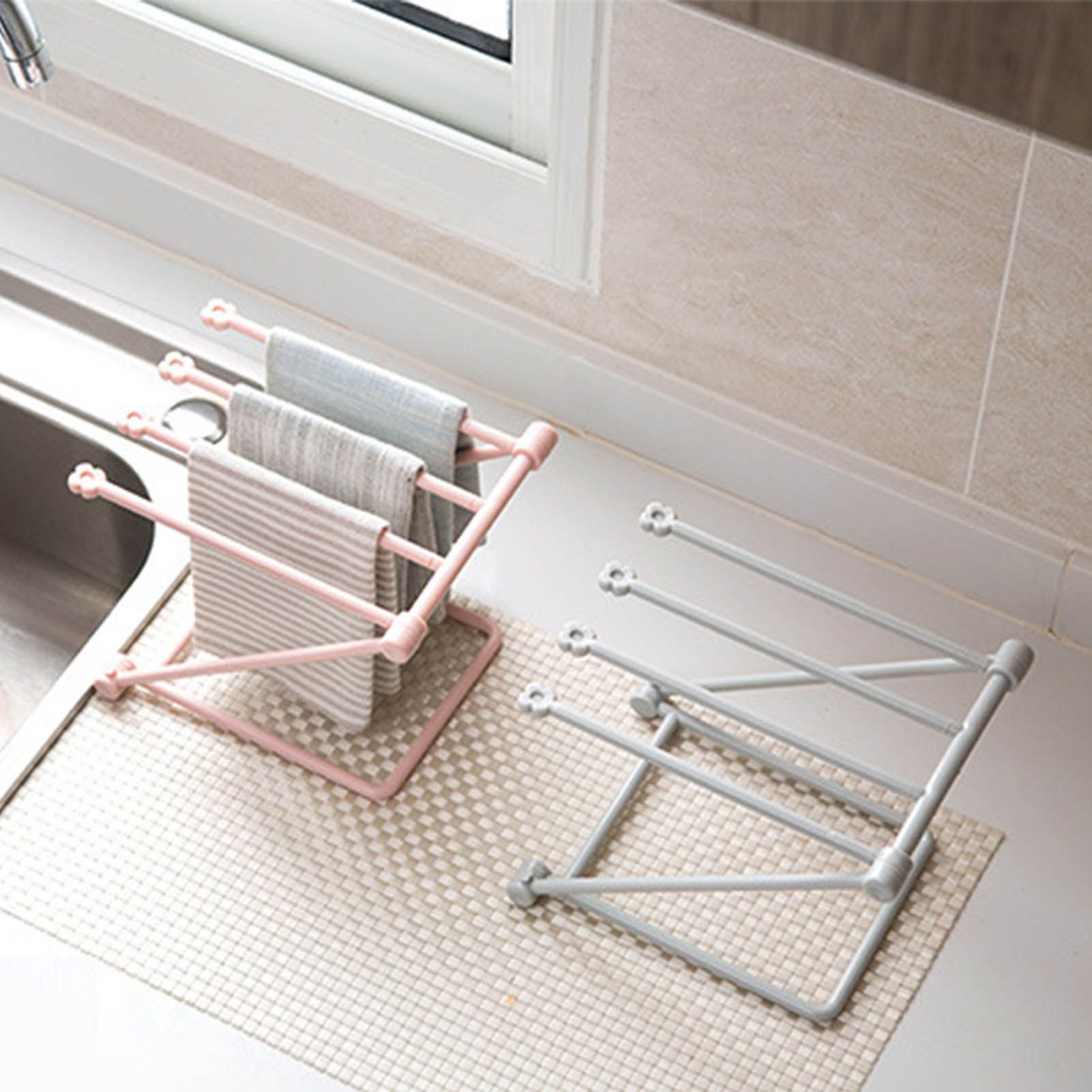 Countertop Dishcloth Drying Rack 4 Arms Folding Vertical Hand Towel Stand Dish Rag Storage Holder for Kitchen V1294-YM0521-3118230086012