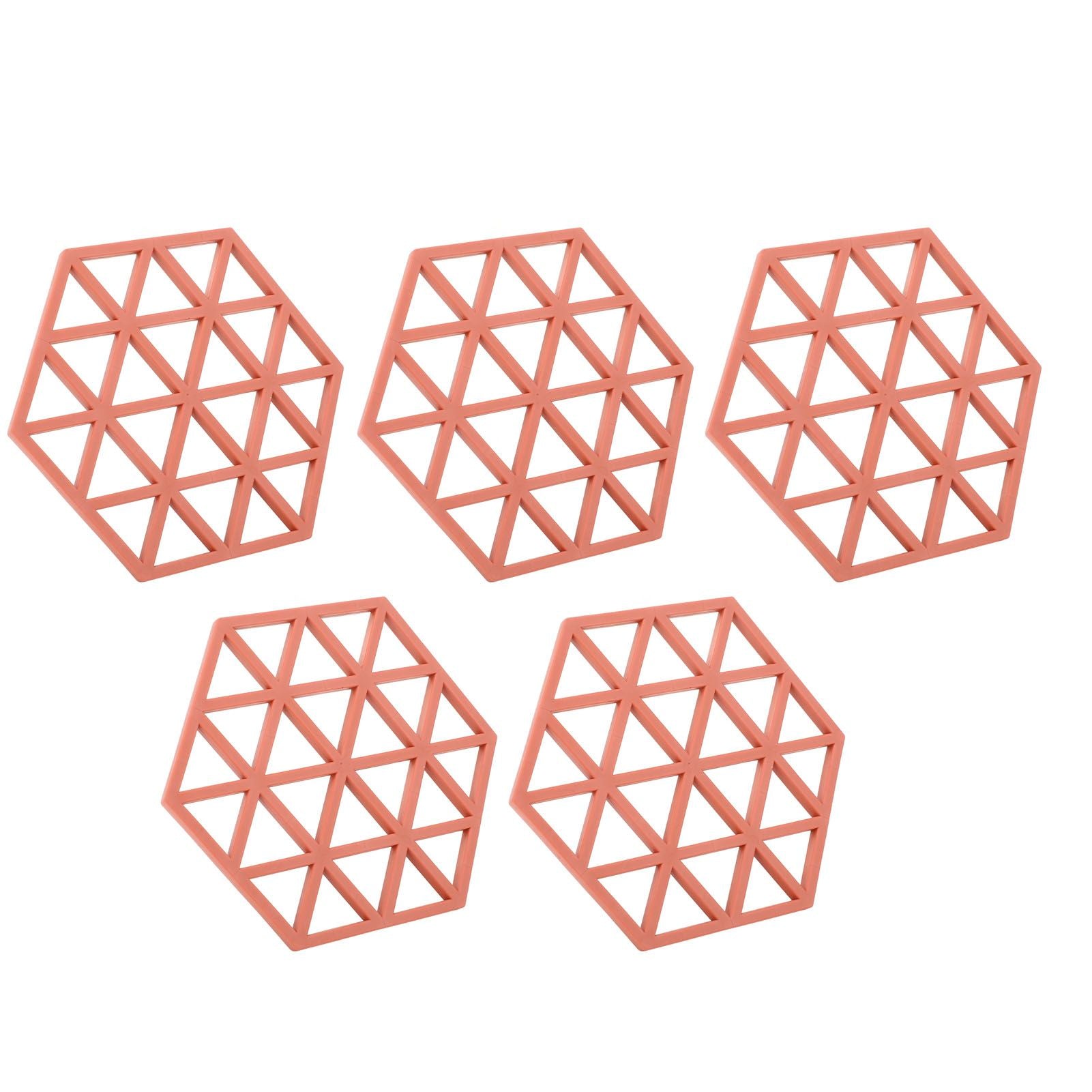 5pc Silicone Hexageon Placemat Heat Insulation Dish Cup Bowl Mat for Dining Table Red V1294-YM0521-3118230086312