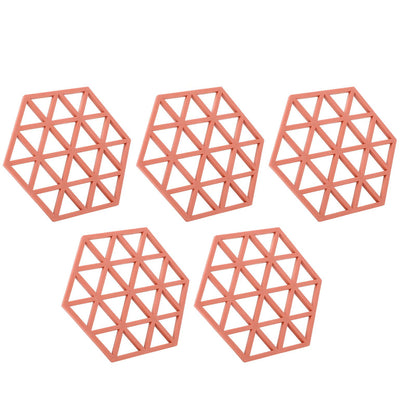 5pc Silicone Hexageon Placemat Heat Insulation Dish Cup Bowl Mat for Dining Table Red V1294-YM0521-3118230086312