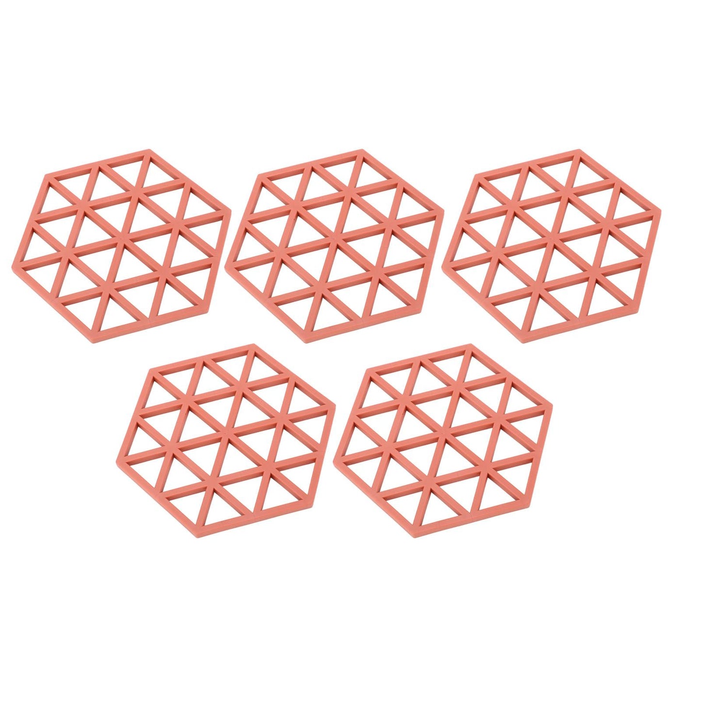 5pc Silicone Hexageon Placemat Heat Insulation Dish Cup Bowl Mat for Dining Table Red V1294-YM0521-3118230086312