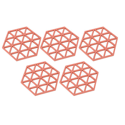 5pc Silicone Hexageon Placemat Heat Insulation Dish Cup Bowl Mat for Dining Table Red V1294-YM0521-3118230086312
