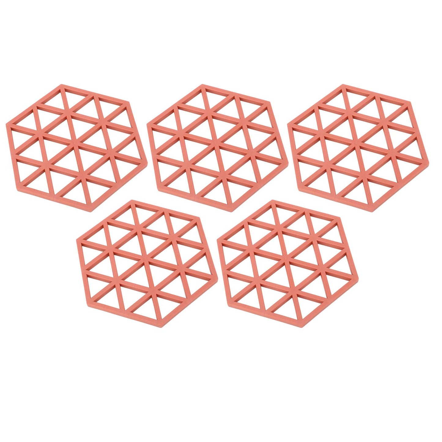 5pc Silicone Hexageon Placemat Heat Insulation Dish Cup Bowl Mat for Dining Table Red V1294-YM0521-3118230086312