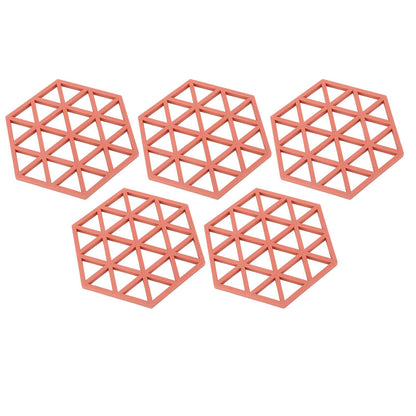 5pc Silicone Hexageon Placemat Heat Insulation Dish Cup Bowl Mat for Dining Table Red V1294-YM0521-3118230086312