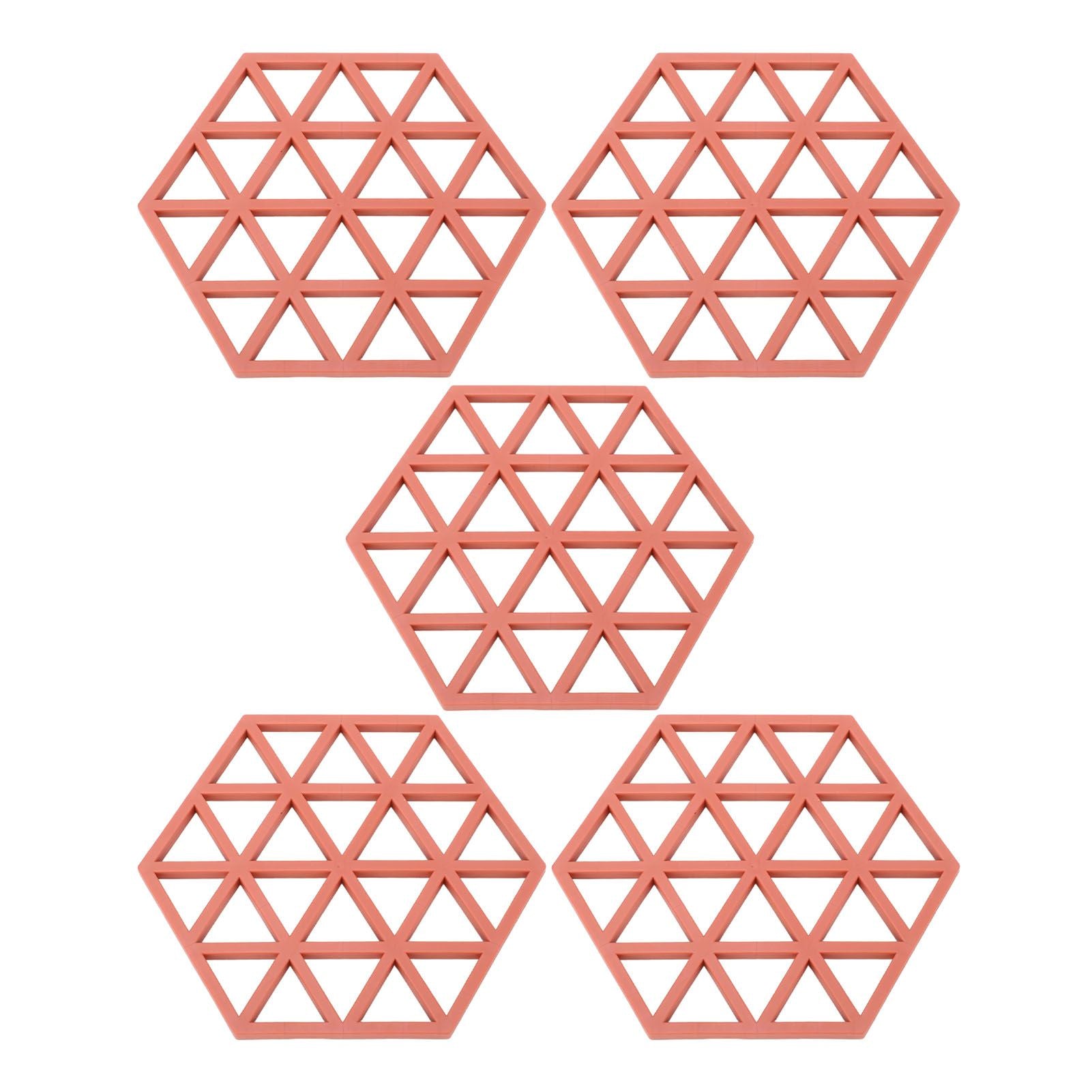5pc Silicone Hexageon Placemat Heat Insulation Dish Cup Bowl Mat for Dining Table Red V1294-YM0521-3118230086312